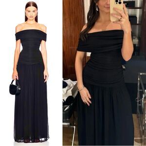 NWT Lovers and Friends Maxi Dress Black Remy Gown Off Shoulder Wedding Guest S